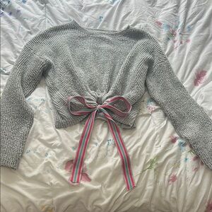 Almost Famous Gray Cardigan with Textured Knit and Bow Accent